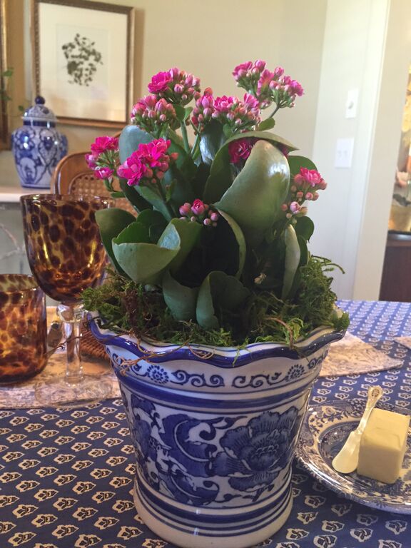 small blue and white planter