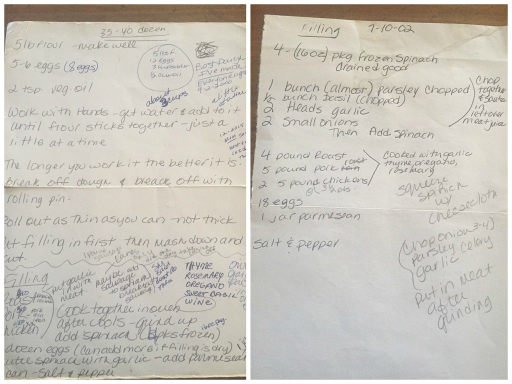 Wriiten dough and filling recipes